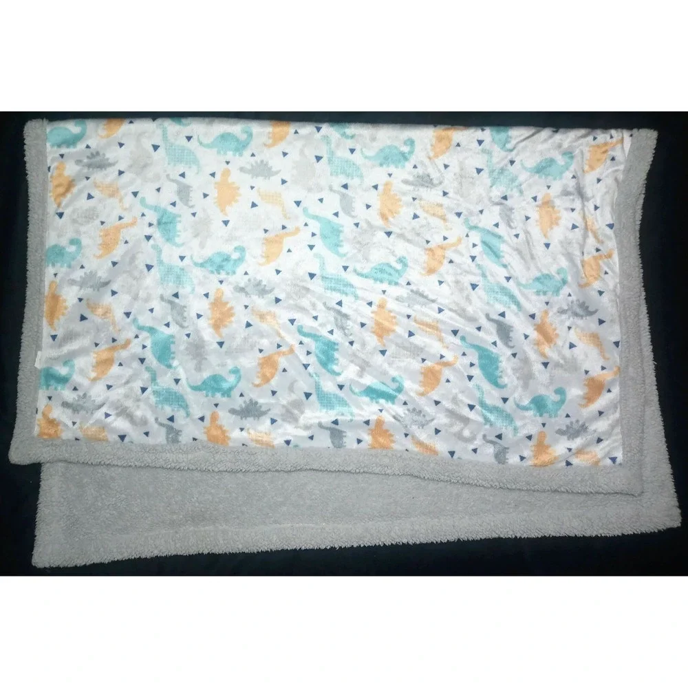 Dinosaur Baby Boy Blanket Gray Sherpa Aqua Orange Navy Triangle Lovey Soft